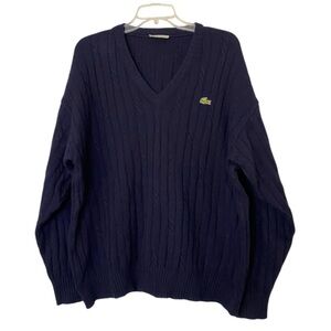 VTG 90s Lacoste Chemise Loose Fit Blue V-Neck Wool Blend Sweater Unisex Medium